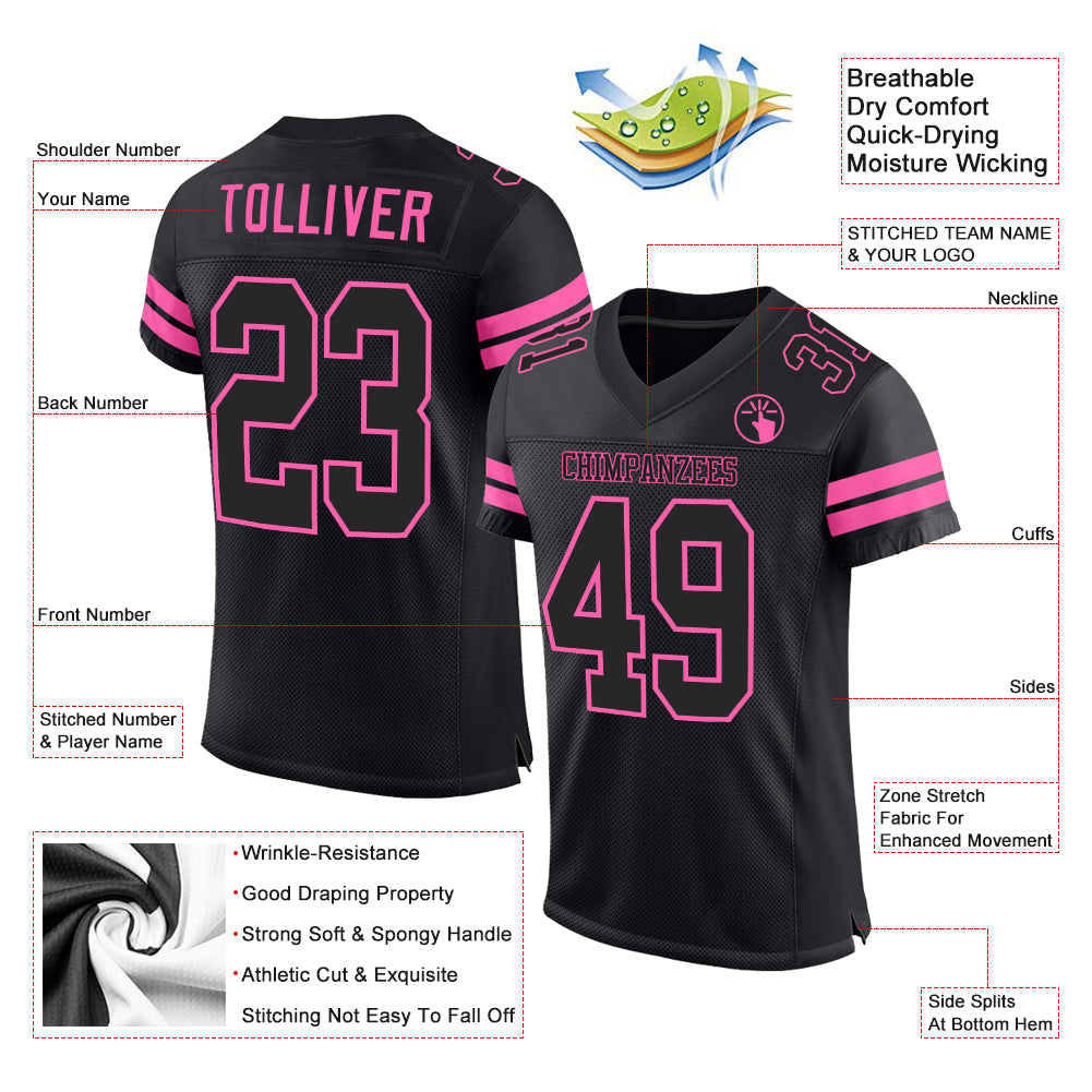 Custom Black Black-Pink Mesh Authentic Football Jersey - Sky-Custom