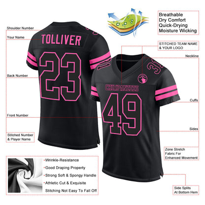 Custom Black Black-Pink Mesh Authentic Football Jersey - Sky-Custom