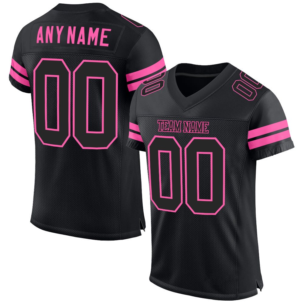 Custom Black Black-Pink Mesh Authentic Football Jersey - Sky-Custom