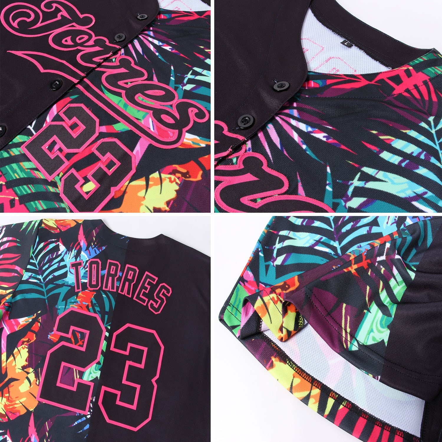 Custom Black Black-Pink 3D Pattern Design Tropical Palm Palm Leaves Authentic Baseball Jersey - Sky-Custom