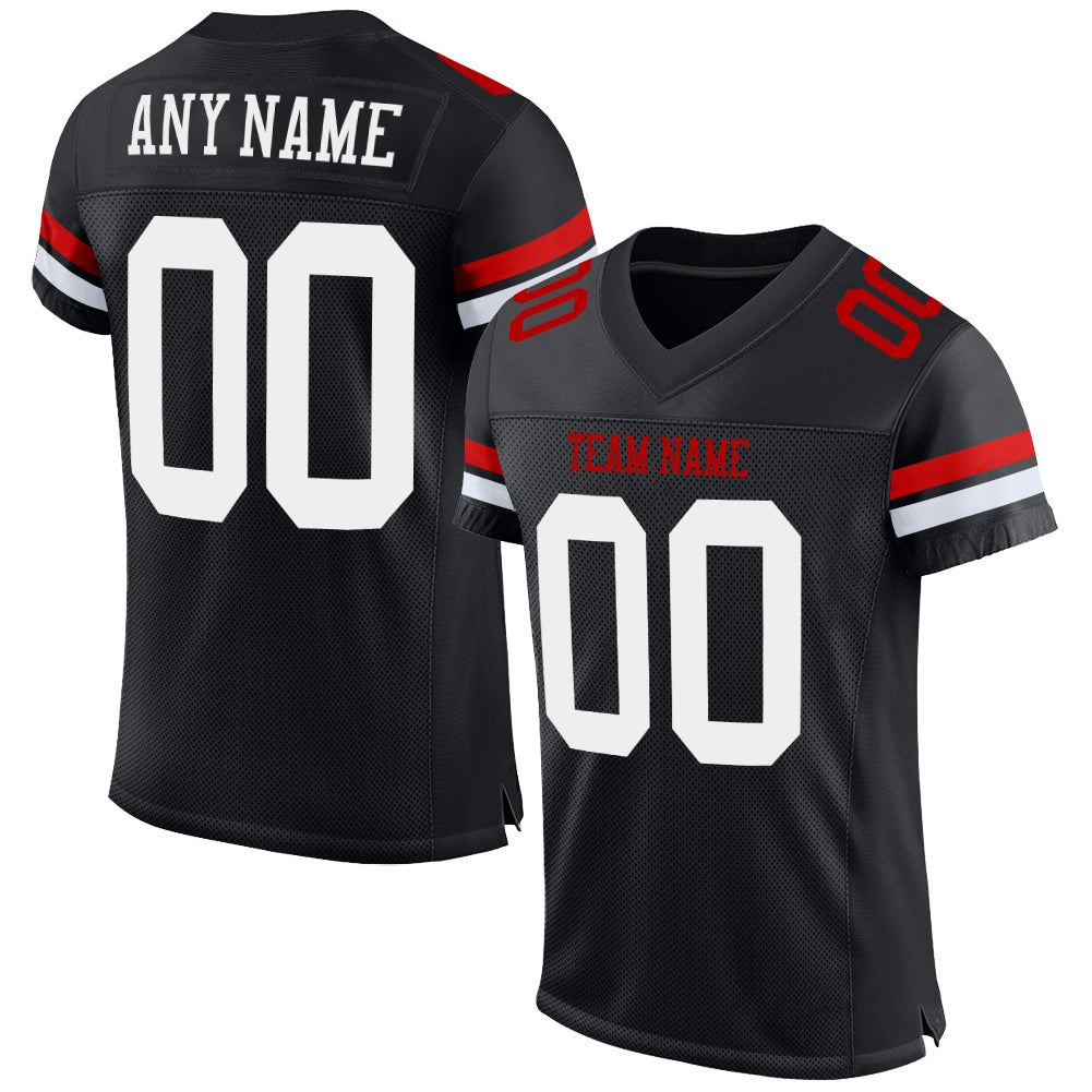 Custom Black White-Red Mesh Authentic Football Jersey - Sky-Custom