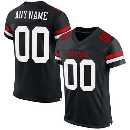 Custom Black White-Red Mesh Authentic Football Jersey - Sky-Custom
