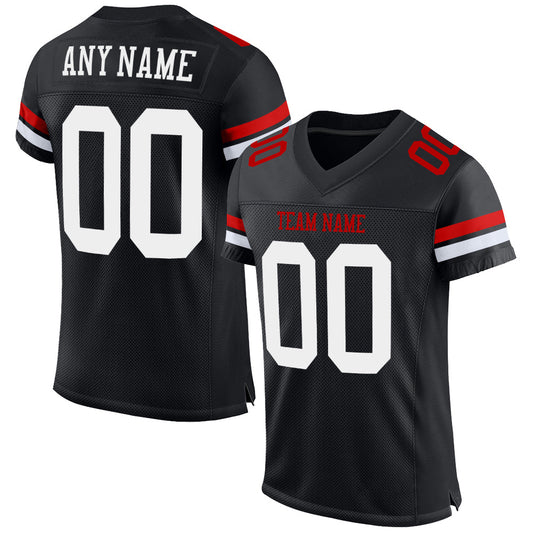 Custom Black White-Red Mesh Authentic Football Jersey - Sky-Custom