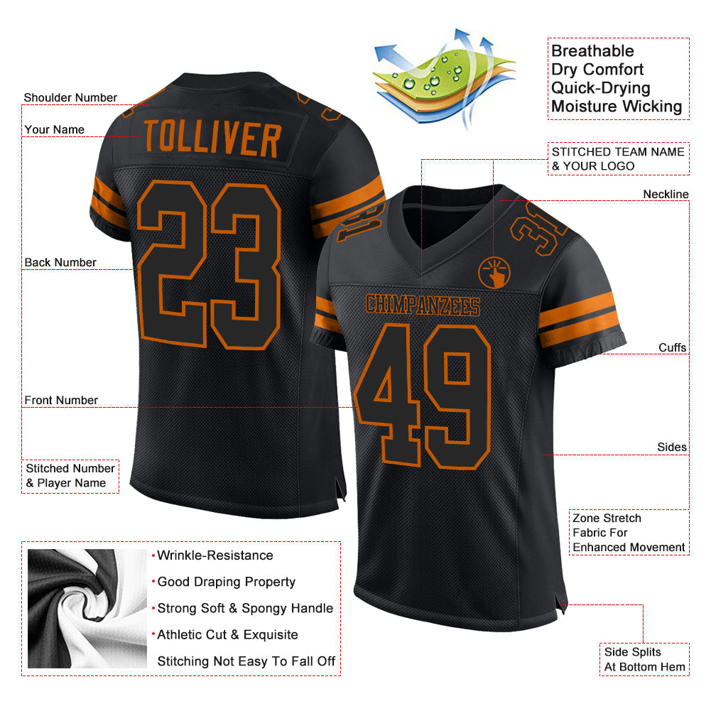 Custom Black Black-Texas Orange Mesh Authentic Football Jersey - Sky-Custom