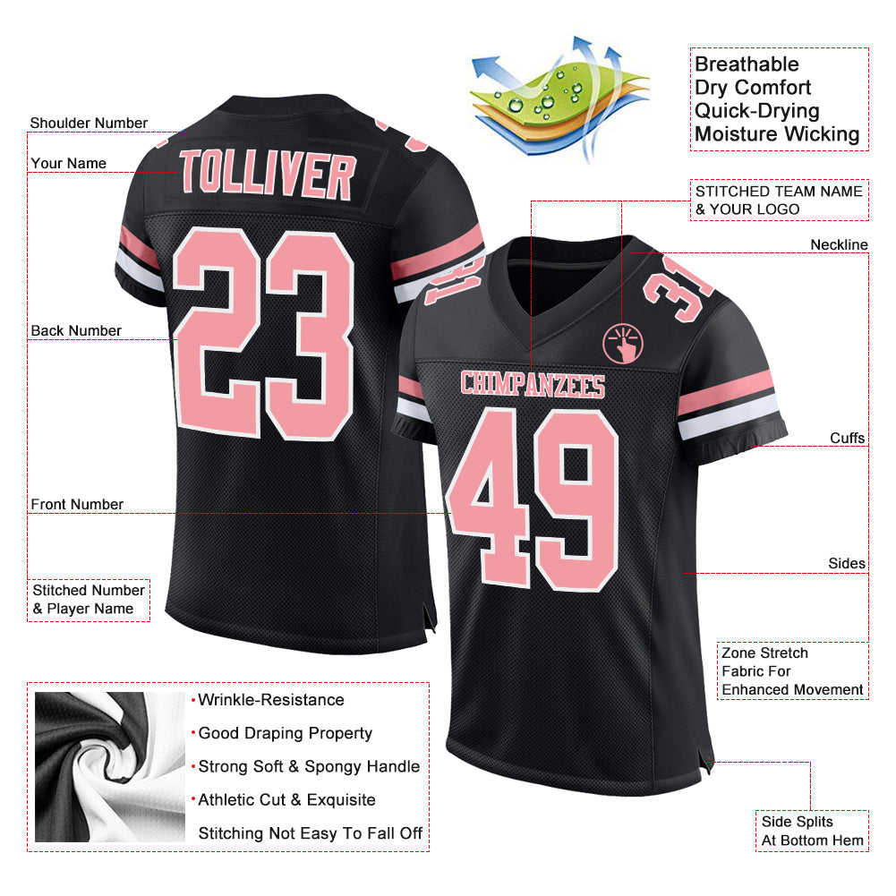 Custom Black Medium Pink-White Mesh Authentic Football Jersey - Sky-Custom