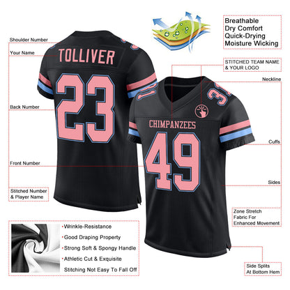 Custom Black Medium Pink-Light Blue Mesh Authentic Football Jersey - Sky-Custom