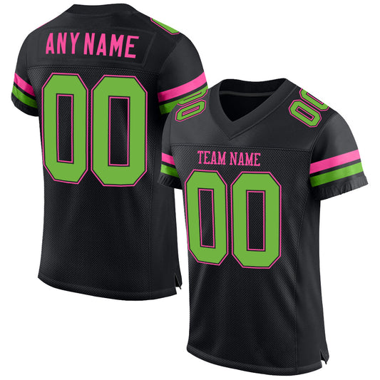Custom Black Neon Green-Pink Mesh Authentic Football Jersey - Sky-Custom