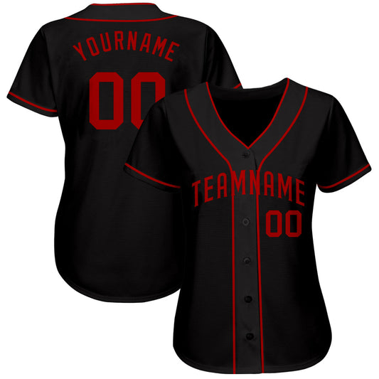 Custom Black Red Authentic Baseball Jersey - Sky-Custom