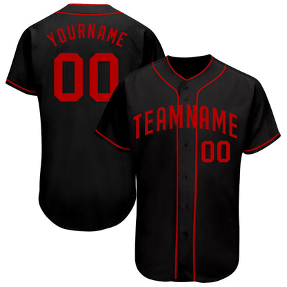 Custom Black Red Authentic Baseball Jersey - Sky-Custom