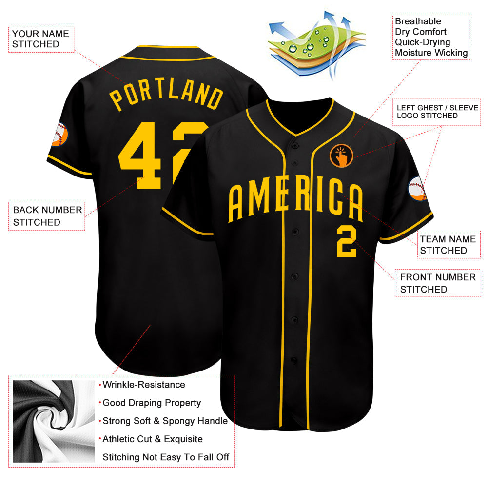 Custom Black Gold Authentic Baseball Jersey - Sky-Custom