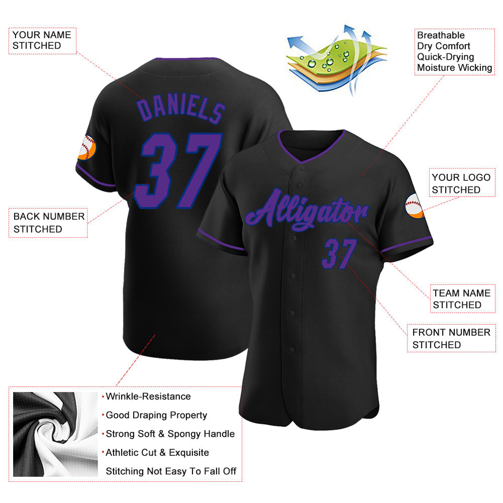 Custom Black Purple-Royal Authentic Baseball Jersey - Sky-Custom