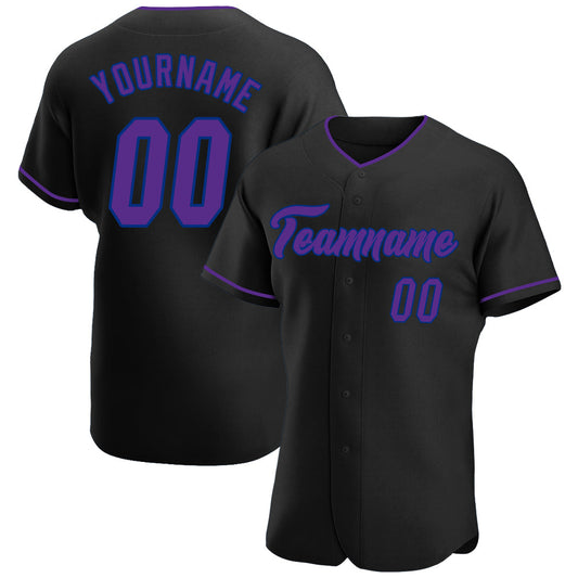 Custom Black Purple-Royal Authentic Baseball Jersey - Sky-Custom