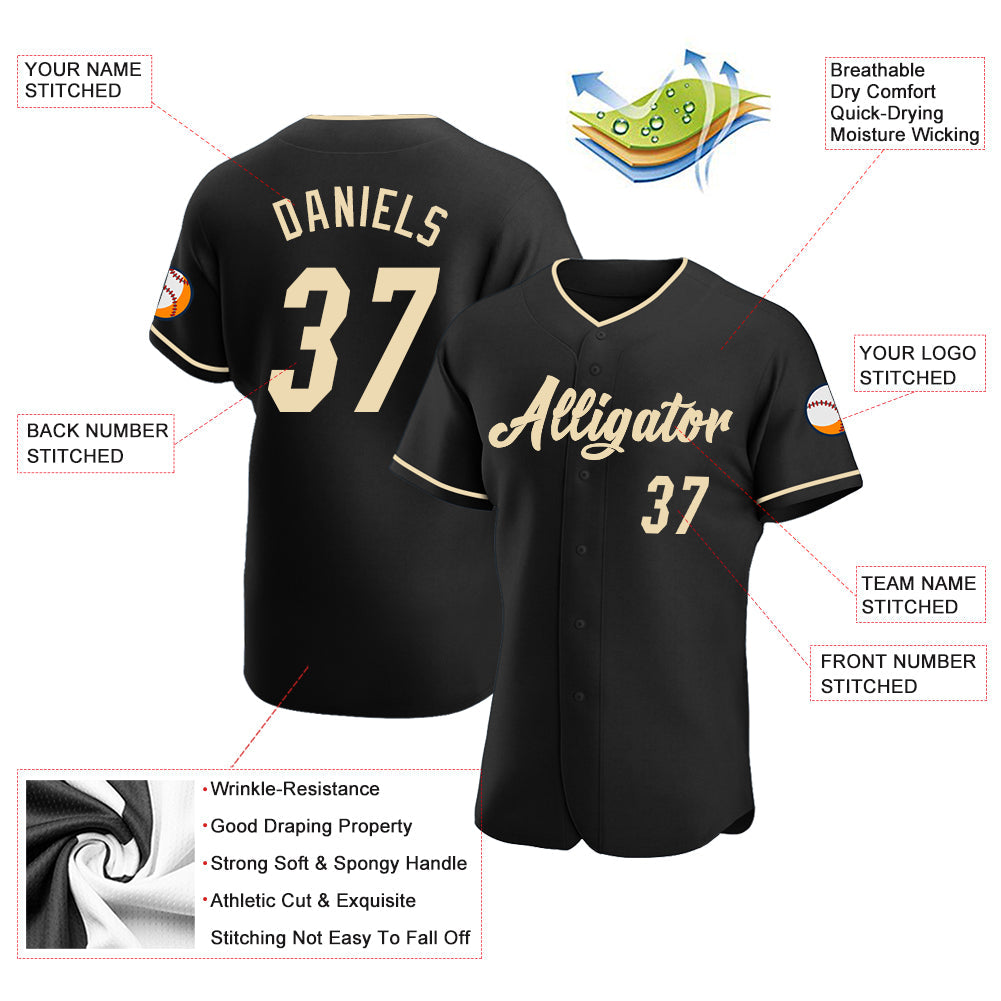 Custom Black Cream Authentic Baseball Jersey - Sky-Custom