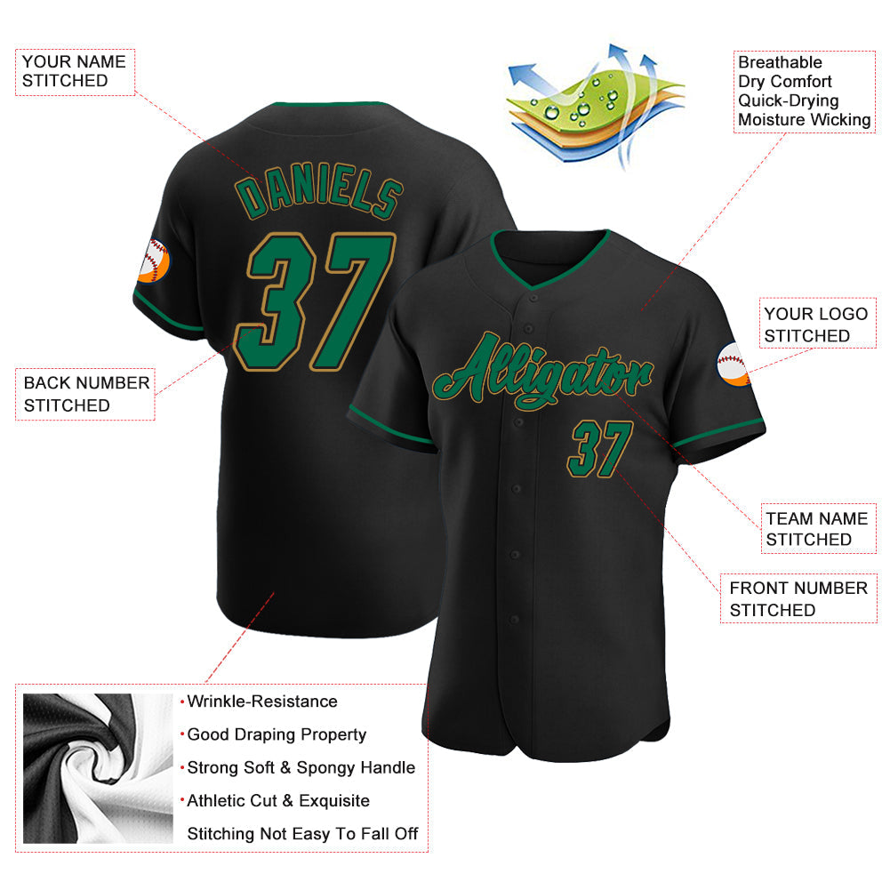 Custom Black Kelly Green-Old Gold Authentic Baseball Jersey - Sky-Custom