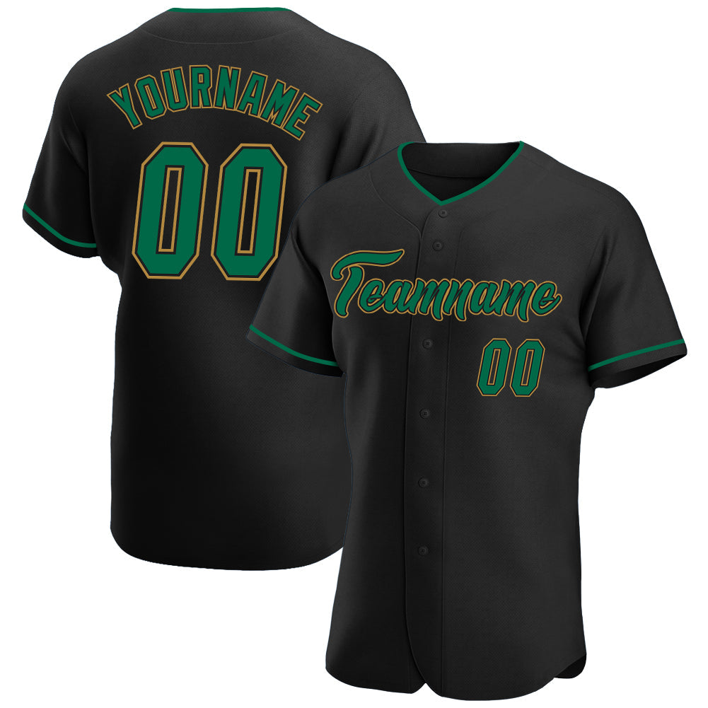 Custom Black Kelly Green-Old Gold Authentic Baseball Jersey - Sky-Custom