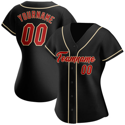 Custom Black Red-Cream Authentic Baseball Jersey - Sky-Custom