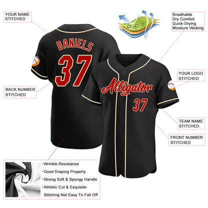 Custom Black Red-Cream Authentic Baseball Jersey - Sky-Custom