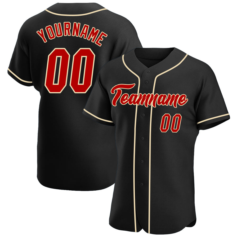Custom Black Red-Cream Authentic Baseball Jersey - Sky-Custom