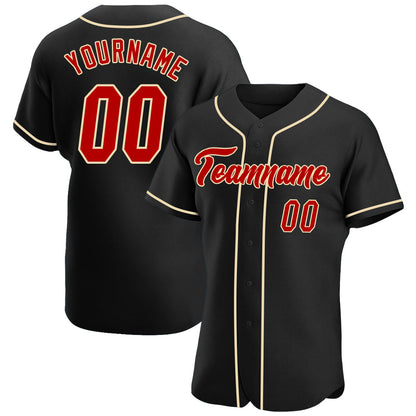 Custom Black Red-Cream Authentic Baseball Jersey - Sky-Custom