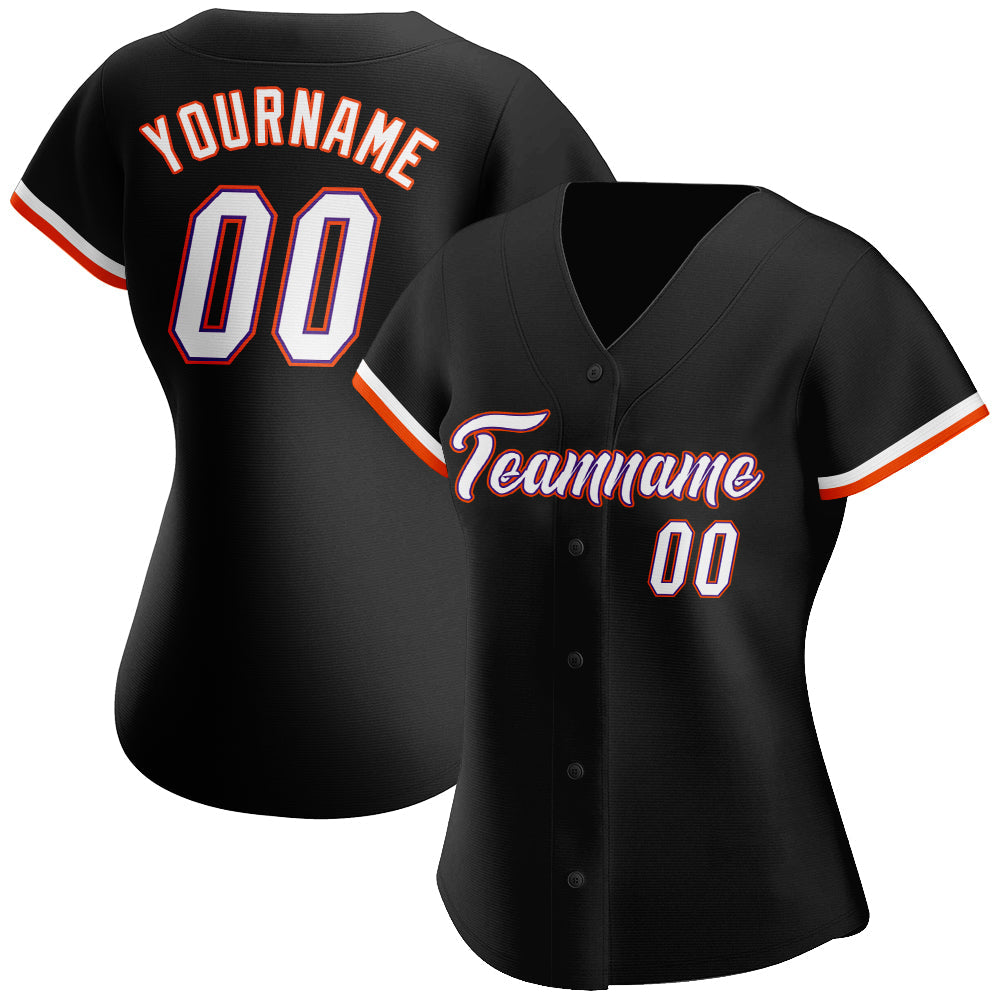 Custom Black White-Orange Authentic Baseball Jersey - Sky-Custom
