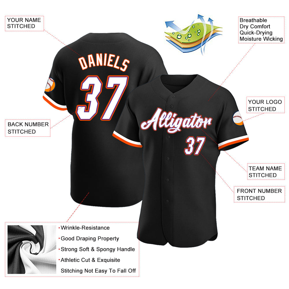 Custom Black White-Orange Authentic Baseball Jersey - Sky-Custom
