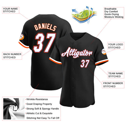 Custom Black White-Orange Authentic Baseball Jersey - Sky-Custom
