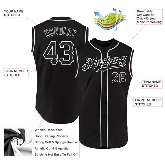 Custom Black Black-White Authentic Sleeveless Baseball Jersey - Sky-Custom