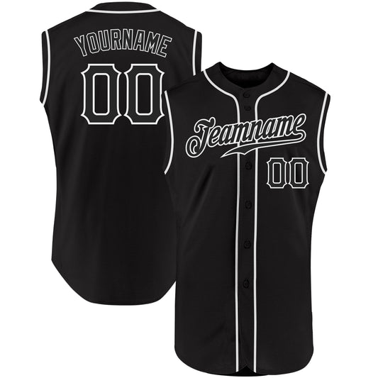 Custom Black Black-White Authentic Sleeveless Baseball Jersey - Sky-Custom