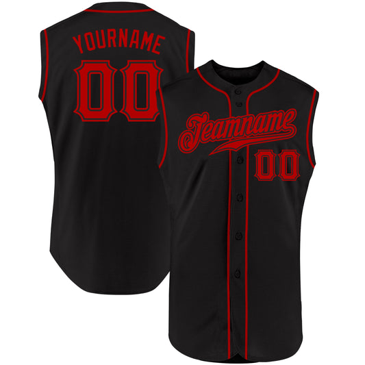 Custom Black Red Authentic Sleeveless Baseball Jersey - Sky-Custom