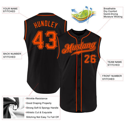 Custom Black Orange Authentic Sleeveless Baseball Jersey - Sky-Custom
