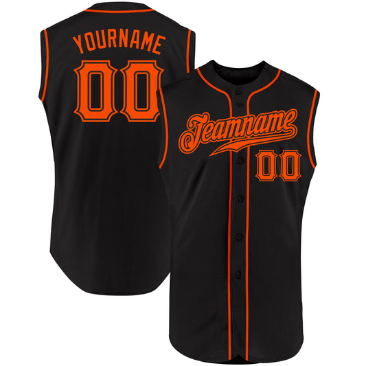 Custom Black Orange Authentic Sleeveless Baseball Jersey - Sky-Custom