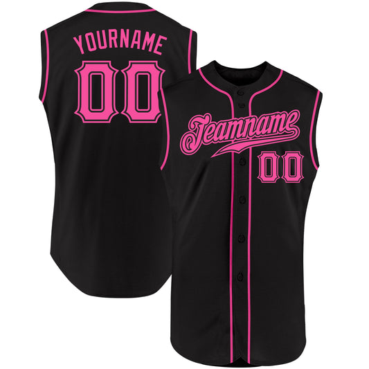 Custom Black Pink Authentic Sleeveless Baseball Jersey - Sky-Custom