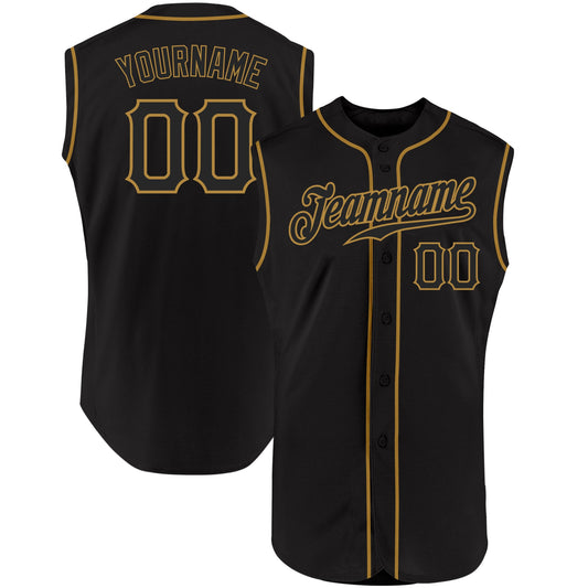 Custom Black Black-Old Gold Authentic Sleeveless Baseball Jersey - Sky-Custom
