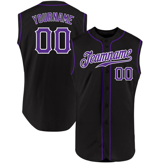 Custom Black Purple-White Authentic Sleeveless Baseball Jersey - Sky-Custom