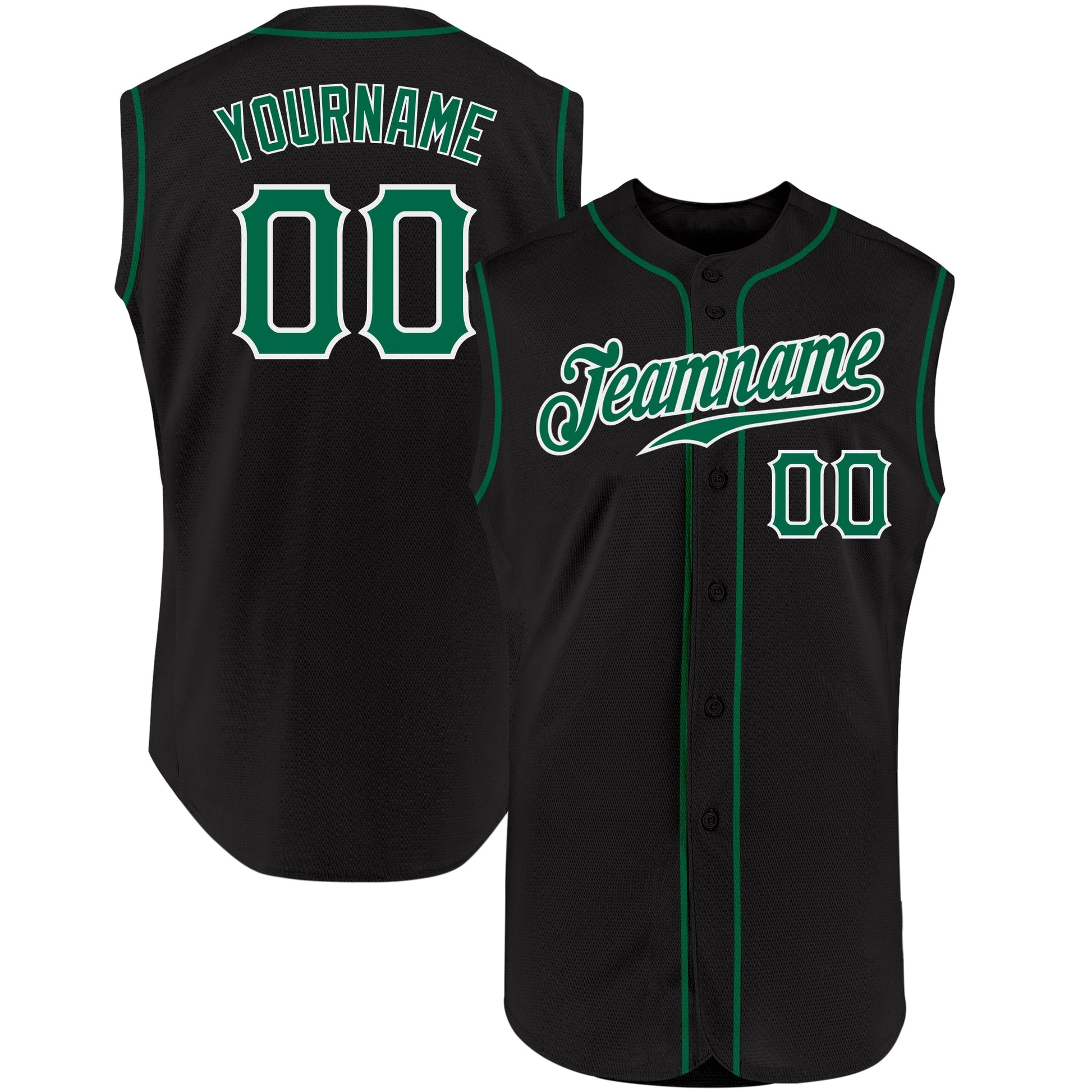 Custom Black Kelly Green-White Authentic Sleeveless Baseball Jersey - Sky-Custom