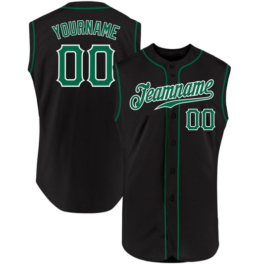 Custom Black Kelly Green-White Authentic Sleeveless Baseball Jersey - Sky-Custom