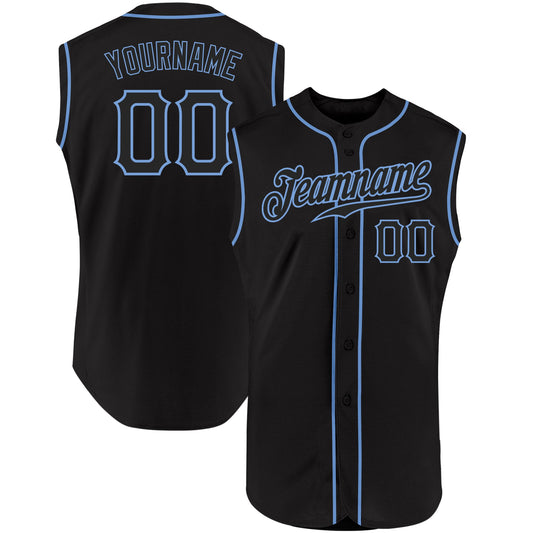 Custom Black Black-Light Blue Authentic Sleeveless Baseball Jersey - Sky-Custom