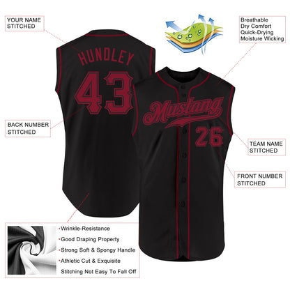 Custom Black Crimson Authentic Sleeveless Baseball Jersey - Sky-Custom