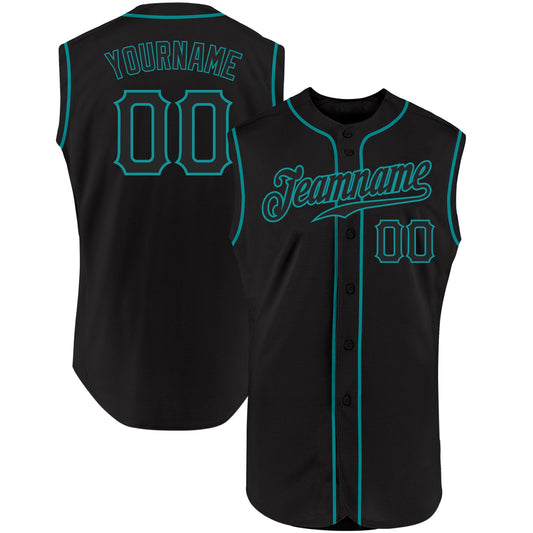 Custom Black Black-Teal Authentic Sleeveless Baseball Jersey - Sky-Custom