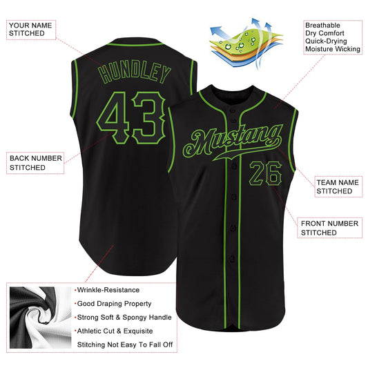 Custom Black Black-Neon Green Authentic Sleeveless Baseball Jersey - Sky-Custom