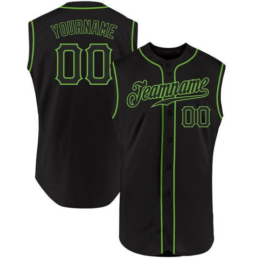 Custom Black Black-Neon Green Authentic Sleeveless Baseball Jersey - Sky-Custom