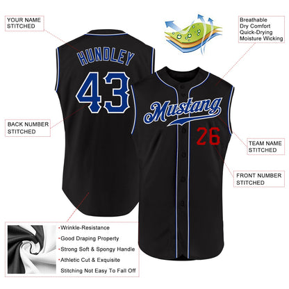 Custom Black Royal-Red Authentic Sleeveless Baseball Jersey - Sky-Custom