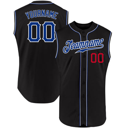 Custom Black Royal-Red Authentic Sleeveless Baseball Jersey - Sky-Custom