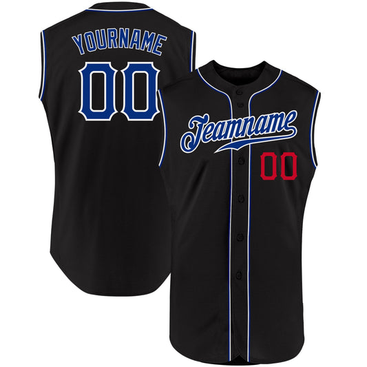 Custom Black Royal-Red Authentic Sleeveless Baseball Jersey - Sky-Custom