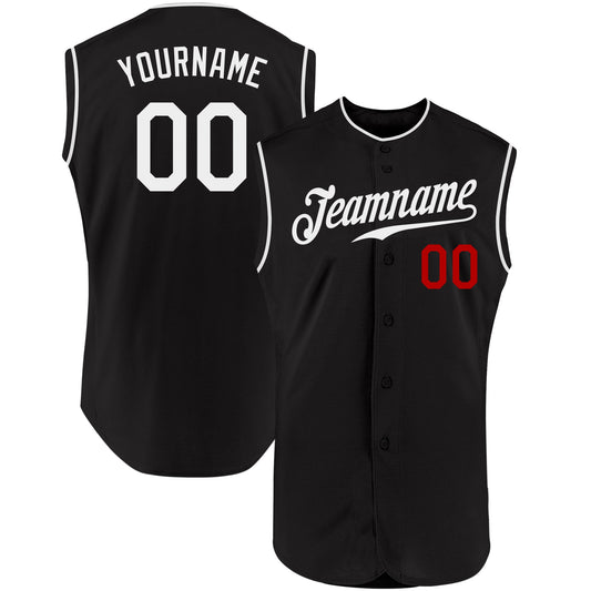 Custom Black White-Red Authentic Sleeveless Baseball Jersey - Sky-Custom