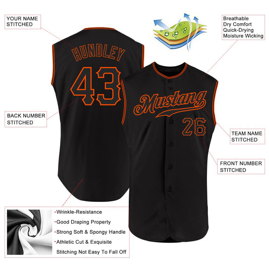 Custom Black Black-Orange Authentic Sleeveless Baseball Jersey - Sky-Custom