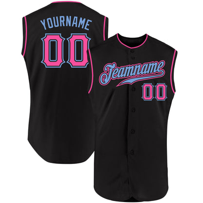 Custom Black Pink-Light Blue Authentic Sleeveless Baseball Jersey - Sky-Custom