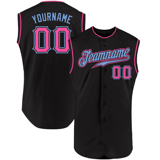 Custom Black Pink-Light Blue Authentic Sleeveless Baseball Jersey - Sky-Custom