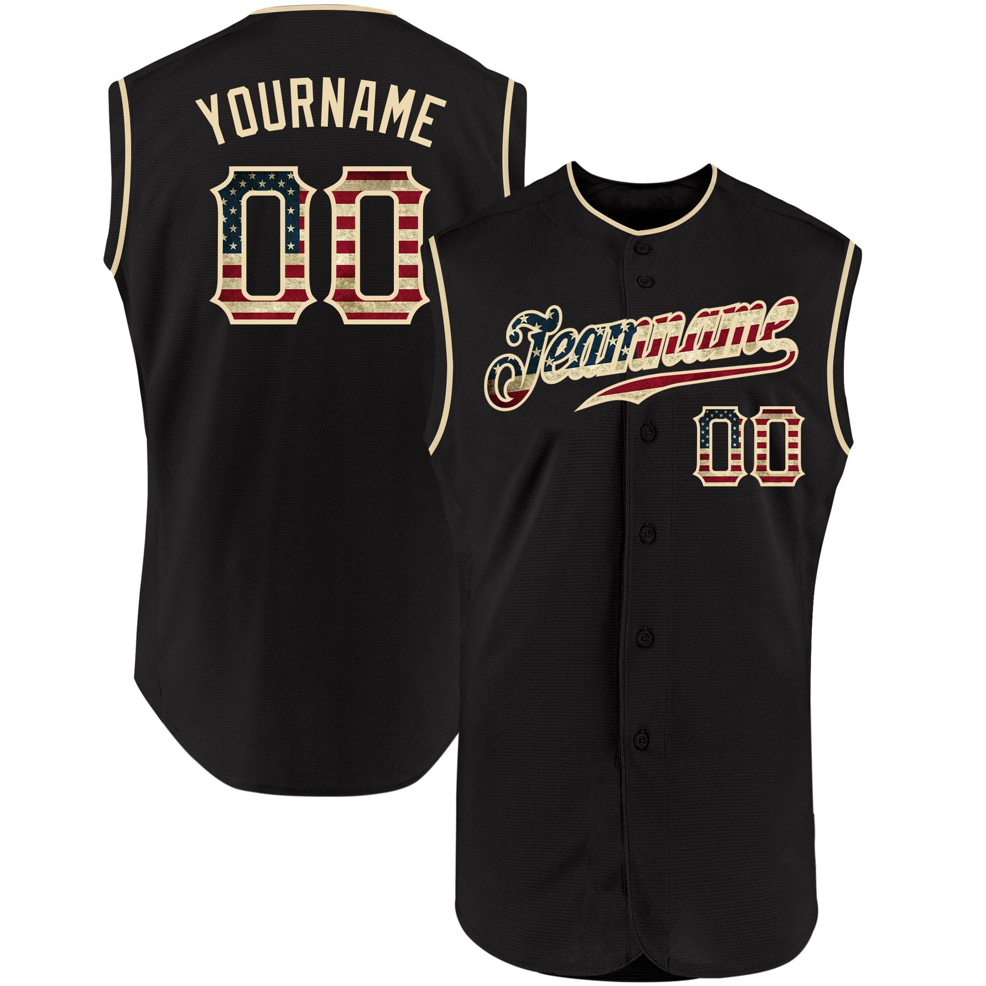 Custom Black Vintage USA Flag-Cream Authentic Sleeveless Baseball Jersey - Sky-Custom