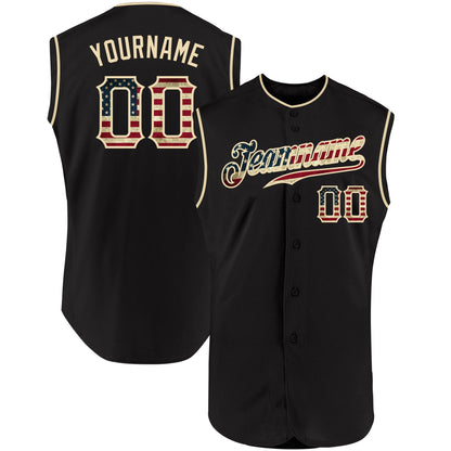 Custom Black Vintage USA Flag-Cream Authentic Sleeveless Baseball Jersey - Sky-Custom
